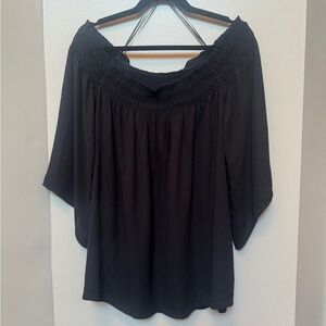 LOFT | Women’s Chiffon Off The Shoulder Black Blouse | NWOT